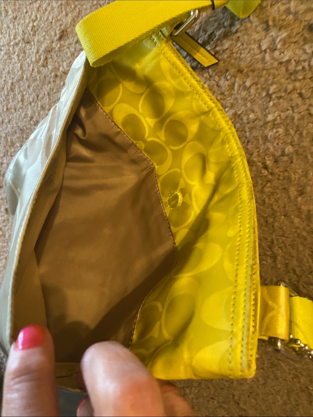 Coach Citrine and Beige Signature Nylon Tote with Front Zip Pocket - Picture 4 of 9